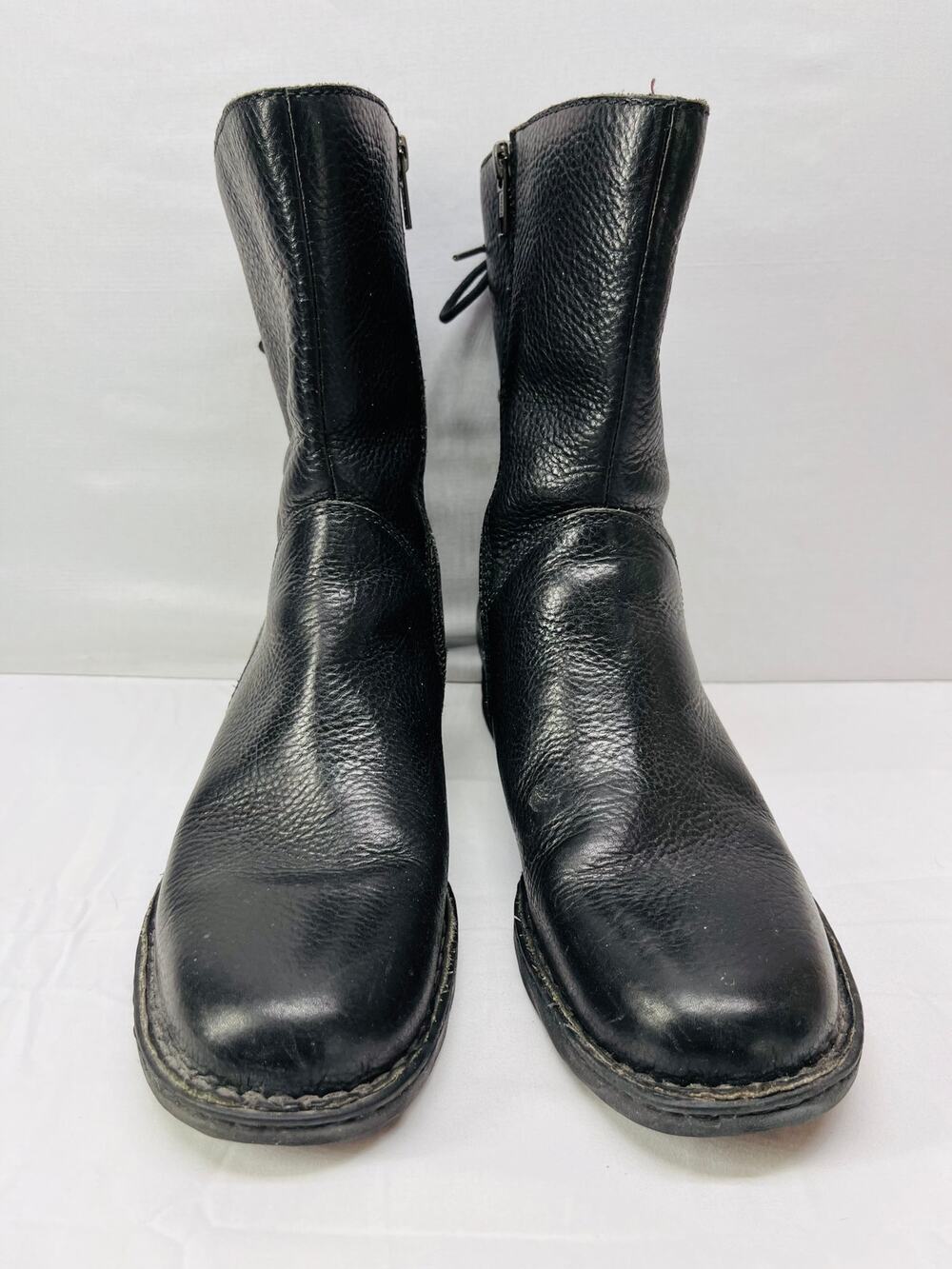 Born Women's Leather Mid Calf Boots Lace Up Back Side Zip Comfort Size 9